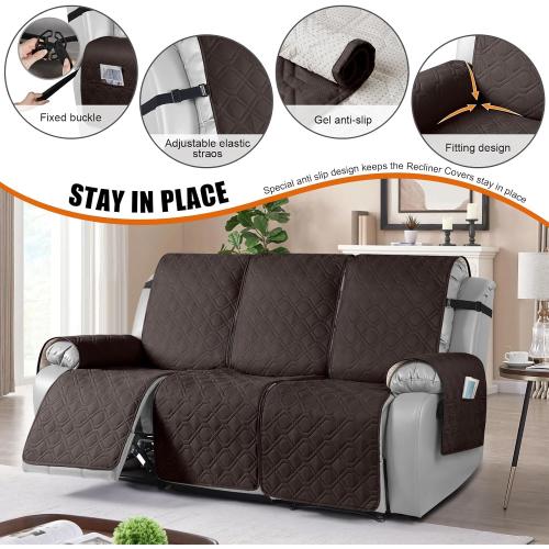 VANSOFY Waterproof Recliner Couch Covers, Sofa Covers 1-Piece Washable Reclining Sofa Cover Non-Slip Furniture Protector with Elastic Straps Pocket for Dogs, Pets(Chocolate,3 Seater)