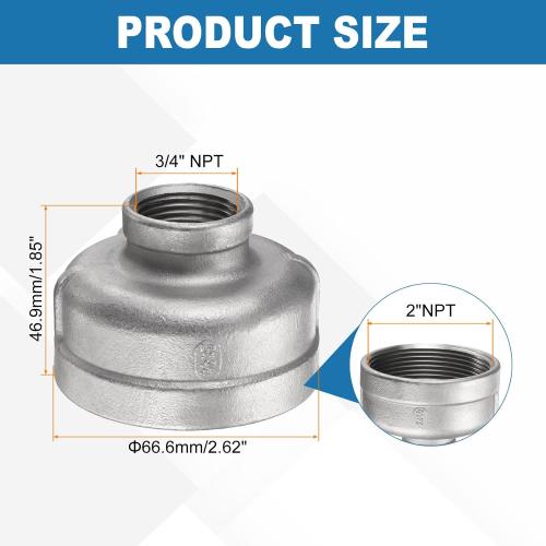 HARFINGTON Reducing Coupling 2 x 3/4 NPT Female Threaded 304 Stainless Steel Reducer Taper Cast Pipe Fitting Adopts for Water Oil Gas Tube