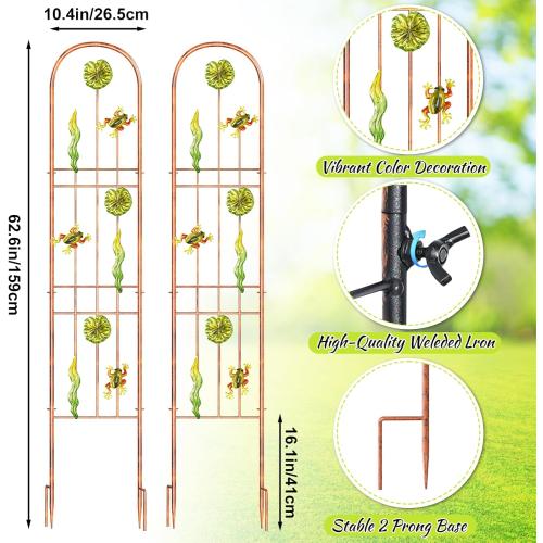 2Pcs Metal Garden Trellis, Arched Fence Trellis Plant Support Trellises, Supporting Plants Outdoor Decoration for Climbing Plants Lawn Yard Patio Backyard Wall Brackets (Frog)