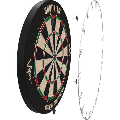 Viper by GLD Products Shot King Regulation Bristle Steel Tip Dartboard Set with Bullseye Metal Radial Spider Wire Compressed Sisal Board with Rotating Number Ring Includes 6 Darts Black