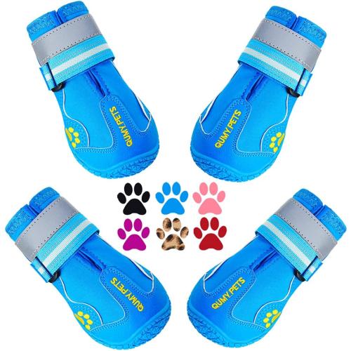 Blue QUMY Dog Shoes for Large Dogs, Medium Dog Boots & Paw Protectors for Winter Snowy Day, Summer Hot Pavement, Water-Resistant in Rainy Weather, Outdoor Walking, Indoor Hardfloors Skid-Resistant Sole