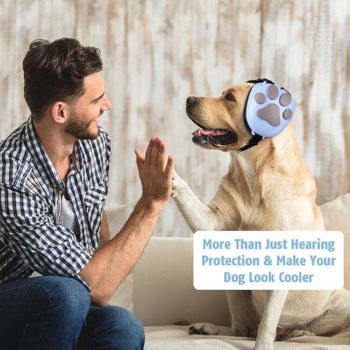 Dog Ear Muffs Noise Protection - 32dB NRR Noise Cancelling Headphones | Upgraded Calming Earmuffs for Hearing Protection, Thunder, Fireworks & Hunting with Dog Paw Design (XXXXL, Light Blue-Gray)