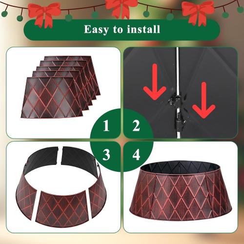 Lanpn Metal Christmas Tree Collar 28 inch, Christmas Tree Ring Collar for Medium Xmas Stand Cover Real Artificial Trees Indoor Outdoor Decoration (Red, Diamond)