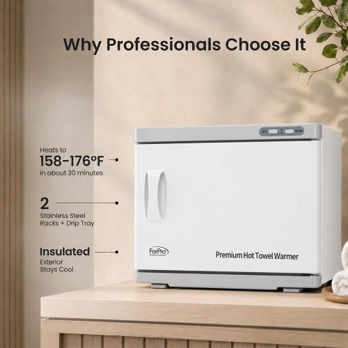 ForPro Professional Collection Premium Hot Towel Warmer, 23L Extra Large Capacity, Two Stainless Steel Racks, White