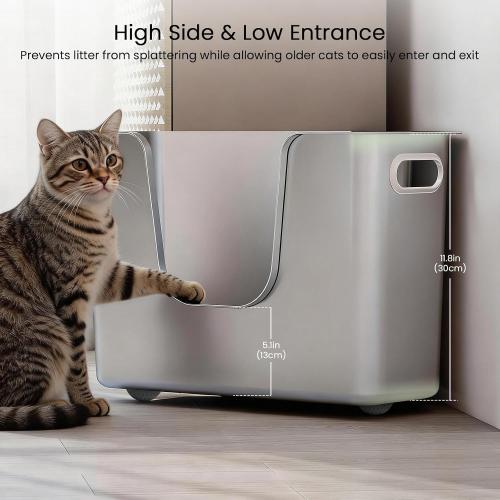 Stainless Steel Corner Cat Litter Box, Metal Litter Box with High Sided, One-piece Corner Cat Toilet, No Assembly Required, Non-Stick, No Odor Kitten Litter Pan, Easy to Clean, for Small Medium Cats