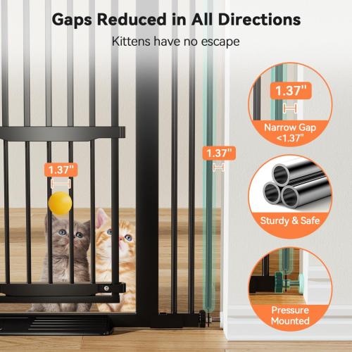 Extra Tall Pet Gate for Cats,  Extra Wide Cat Gate with Adjustable Cat Door, Pressure Mounted Easy Walk Through Pet Gate with Door for Stairs, Doorways, Kitchen(Black)