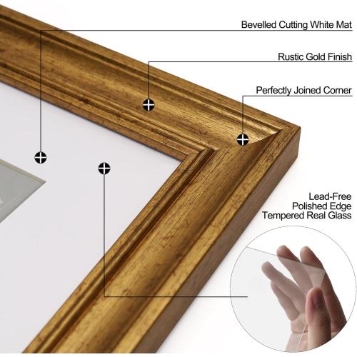 Yaetm 5x7 Gold Picture Frame Set of 4, 1.4” Wide Molding & Rustic Gold Photo Frames 5 x 7 with HD Tempered Glass, Display on Tabletop & Wall Mounting, 4 Pack