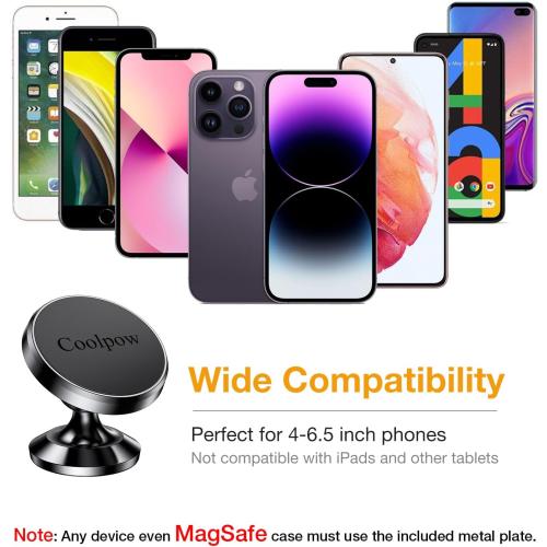 Coolpow【2 Packs 】Magnetic Phone Holder for car【Strong Magnet】phone holders for your car phone holder Mount for Car【4 Metal Plate】Universal Dash cell phone car mount for iphone Samsung car accessories