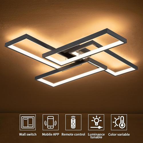 Modern LED Ceiling Lights for Bedroom 26 Dimmable Square Ceiling Lights for Living Room with Remote Control Black Bedroom Light Fixture for Kitchen,Bathroom,Balcony