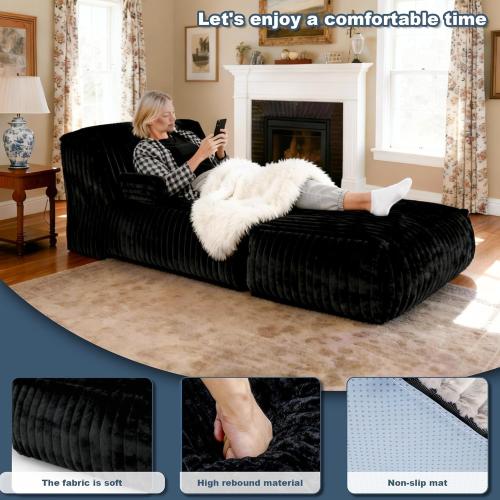 Bean Bag Chair - Large Bean Bag Loungers Chairs for Adults, Teens, and Children.Bean Bag Sofa with Memory Foam Filled and Armrests for Living Rooms, Bedroom, Dorm, or Balcony (Stripe Black)