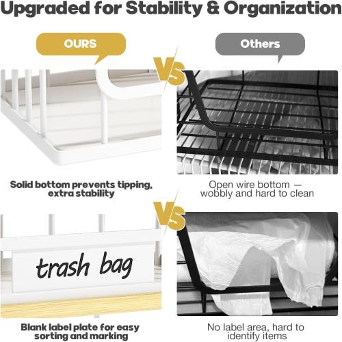 1 Pack Trash Bag Holder, Stackable Garbage Bag Dispenser Under Sink with Bamboo Top & Metal Base for Kitchen Countertop Organization and Storage, Laundry, Pantry Organizer (White, 9.7 × 5.5 × 6.3)