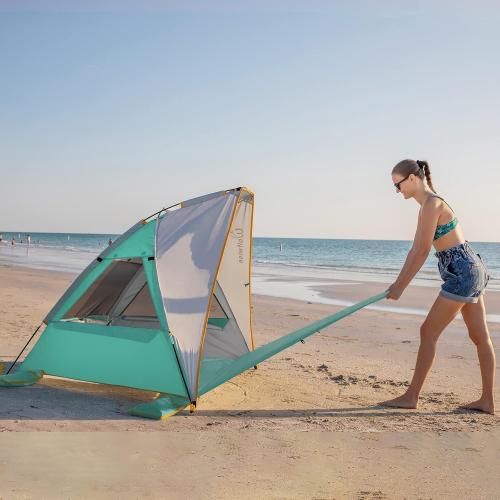 Color Mint Green WolfWise 2-3 Person Portable Beach Tent UPF 50  Sun Shade Canopy Umbrella with Extendable Floor, Mint Green