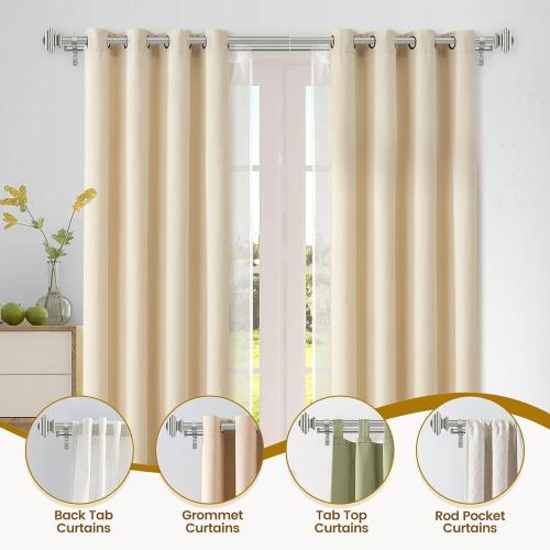 KAMANINA 1 Inch Double Curtain Rods 36 to 72 Inches (3-6 Feet) Telescoping Dark Silver Curtain Rod for Windows 24 to 68 Inches, Heavy Duty Drapery Rods with Square Finials