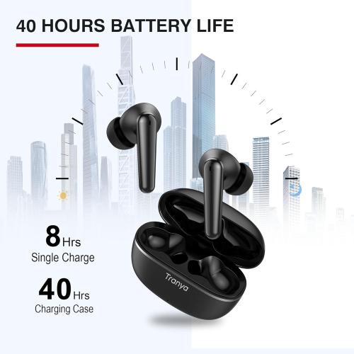 TRANYA T30 Wireless Earbuds, Immersive Sound with Deep Bass, 40H Playtime, 4 Microphones for Clear Call, Bluetooth Earbuds with Low-Latency Game Mode, IPX7 Waterproof Headphones for Sports