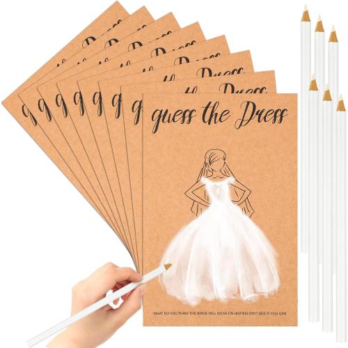 Tenceur 50 Sets Guess the Dress Bridal Shower Games Include 50 Guess the Dress Card Bridal Shower Game Wedding Shower Games and 50 White Sketching Pencils for Bridal Shower Wedding Party Favors
