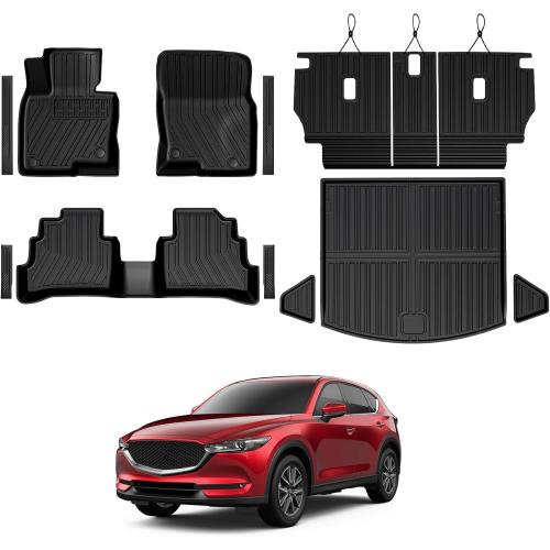 Floor Mats for Mazda CX-5 2017-2025, All Weather Floor Mats Trunk Cargo Liner with Backrest Protectors and Door Sill Guards Accessories, Full Coverage Set