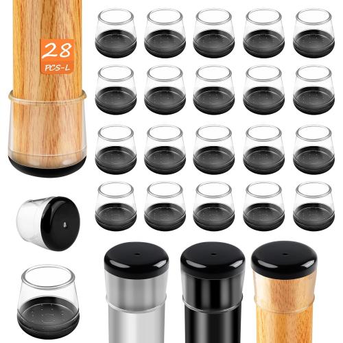 28pcs Chair Leg Protectors for Carpet, Round Chair Feet Glides Covers Caps Furniture Foot Sliders with Plastic Pads Damage-Free Move on Carpets (Fit:1-1/8~1-7/16, Black Bottom)