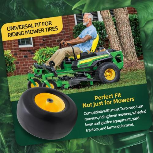13x6.50-6 Lawn Mower Tires Flat Free with Rim Assemblies (2 Pack),Universal 13x6.5-6 Solid Smooth Rubber Zero-Turn Lawn mowers Tire,5.5-7.72”Centered Hub and 3/4 extra 5/8 1/2” Bushings