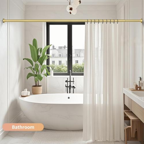 Gold Shower Curtain Rod 34-82 Inches(2.8-6.8ft) Never Rust Adjustable Shower Rod Spring Tension Non Slip No Drilling Shower Rods for Bathroom Garland Window