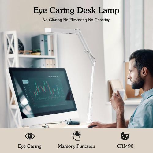 LED Desk Lamp, Manicure Table Lamp, 16 Lamp Head, Dimmable Eye-Caring Drafting Light with 3 Color Modes, 10 Brightness Levels & Adapter, Memory Function(White)