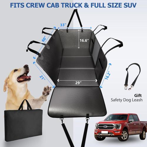 XL Truck Back Seat Extender for Dogs, Upgraded Anti-Scratch PU Leather, Dog Car Seat Cover for Back Seat with Hard Bottom, Pet Seat Covers for Trucks, Waterproof Dog Hammock for Crew Cab Truck