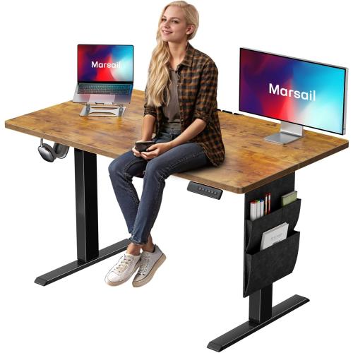 Marsail Standing Desk Adjustable Height Home Office Desk,48x24 Inch Electric Standing Desk, Stand up Desk with Storage Bag,Headphone Hook for Computer Workstations Desk 4 Memory Preset