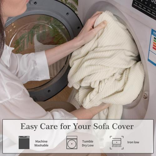 Sectional Couch Covers, Wear Resistant Stretch Sofa Covers Washable Soft Couch Cushion Covers Anti Slip Furniture Protector Sofa Slipcovers for Pets (3 Pieces 3 Seaters Cover, Ivory)