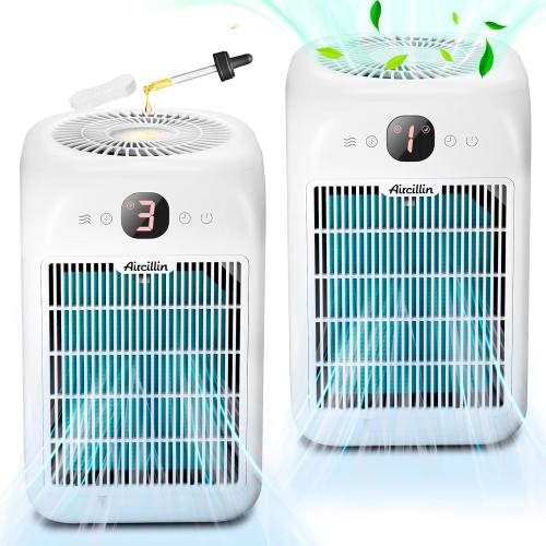 Air Purifiers for Home Bedroom Up to 908 Sq Ft Each One by 10W Brushless DC Motor, Dual Air Intakes, 3-in-1 HEPA Filter with Sleep Mode, Aromatherapy, for Smoke, Pet Dander, Pollutants Odor, 2 PACK