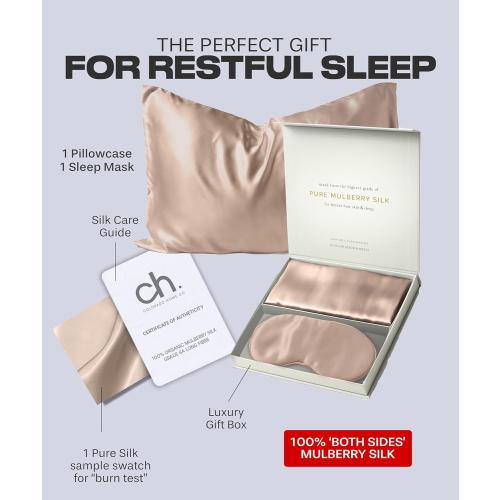 Colorado Home Co Silk Pillowcase for Hair and Skin - Nude Champagne Queen Size 100% Silk Pillow Covers - 20x30 - Pillow Case for Acne with Eye Mask for Sleeping