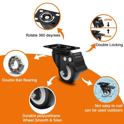 MSH&HCE 2 Inch Locking Caster Wheels with Brake, 360° Swivel Set of 4 for Furniture, Cabinets and Light Carts