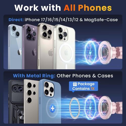 for MagSafe Magnetic Car Phone Holder [2025 Upgraded Strongest Magnet] Car Mount Suction Cell Stand for Dashboard Windshield Vent Compatible with iPhone 16/15/14/13/12/11 Android etc-Pink