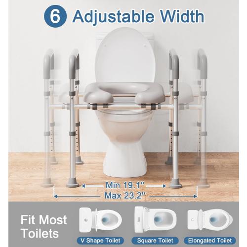 Soundfuse Toilet Seat Riser for Seniors, FSA HSA Eligible Raised Toilet Seat with Handles, Adjustable Height & Width, 400lb Handicap Elevated Toilet Seat, Fit Any Toilet