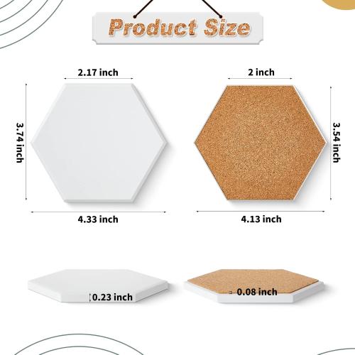Zopeal 50 Pcs Ceramic Tiles for Crafts with Cork Backing Pad, Hexagon