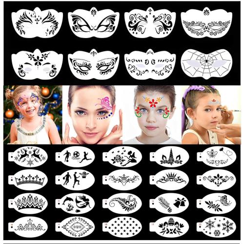 28 Pcs Face Paint Stencils Kits Face Painting Stencils Reusable Face Tattoo Painting Templates Body Makeup Painting Templates for Kids Face Painting Holiday Halloween Tattoo Stencils (Mix02)
