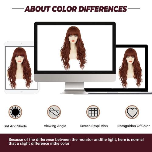 Ginger Orange Wigs with Bangs for Women Long Curly Auburn Wavy Wigs Heat Resistant Synthetic Bangs Wig for Daily Party Use (Ginger Orange, 26 Inches)