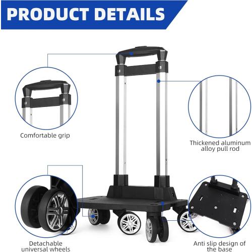 Backpack Trolley, Wheeled Folding Luggage Travel Cart Aluminum -Roller Carrier for Backpack/Schoolbag/Boxes(5 Wheels Detachable)