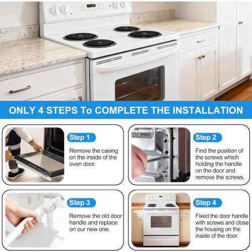 WB15X10048 Stove Door Handle Replacement for GE Oven Handle Replacement | General Electric Oven Door Handle WB15X10048 Ge Hotpoint Range Parts White Replacement Handle Oven Parts With Screws