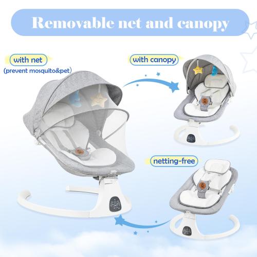 GREY AND WHITE Baby Swing for Infants & Toddlers, Electric Bouncer with Remote Control, 3 Seat Positions, 5 Speeds, 5-Point Harness, Grey