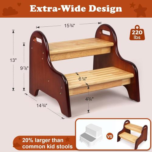 StrongTek Foot Rest & Kids 2-Step Stool Set, 4-Angle Adjustable Under-Desk Footrest   Rubber Wood Step Stool with Handles, Non-Slip Support for Office, Bathroom & Kitchen