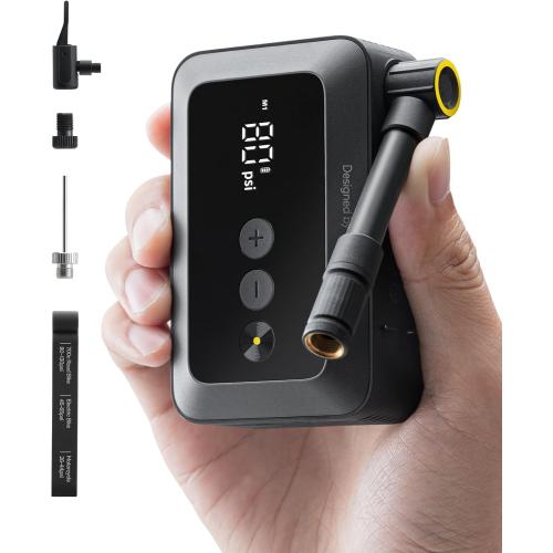 HOTO Mini Bike Tire Pump, 25s Fast Inflate Bicycle Pump with Guage, 150PSI Portable Electric Bike Air Pump with Presta and Schrader Valve for Road Bike, Motorcycle, Mountain Bike, Car, Sports Ball