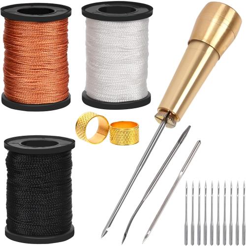 Mardatt 19pcs Leather Sewing Awl Kit Includes Leather Needle with Copper Handle, Leather Sewing Working Tools with Multiple Types of Needles, Waxed Thread and Thimble for DIY Leather Craft