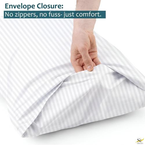 Pillow Cases - Set of 2, White Stripe (24 X 16) - Pillow Covers Made of 100% Cotton - 300 Thread Count Super Soft and Breathable Sateen Weave Pillowcases.