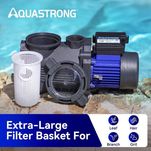 AQUASTRONG 1 HP Above Ground Pool Pump, Single Speed, 1.25&1.5''adapter, 115V, 4945GPH, High Flow, Powerful Self Primming Swimming Pool Pumps with Filter Basket