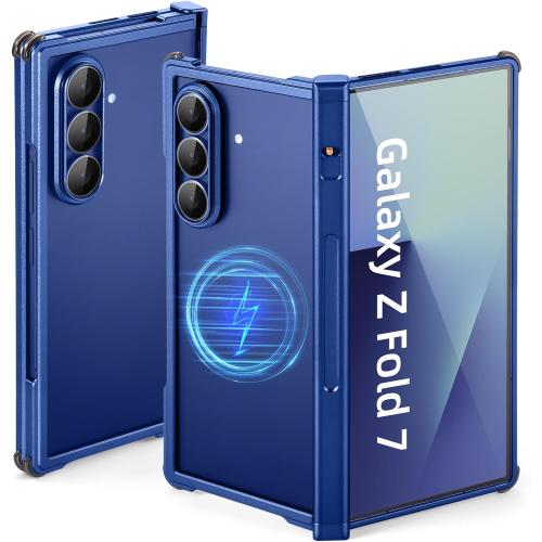 for Samsung Galaxy Z Fold 7 Bumper Case Compatible with Magsafe, Minimalist No Back Z Fold 7 Metal Case, Slim Thin Cover for Galaxy Z Fold 7 with 4 Corner Shockproof & Hinge Protector, Blue