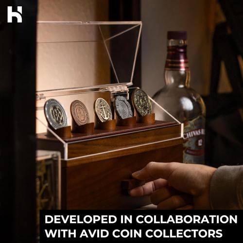 Holme & Hadfield Premium Challenge Coin Display Case for up to 30 Coins – Beautiful 360° Views – Large Handcrafted Military Coin Display Case – Birthday Gift – Luxury Built to Last