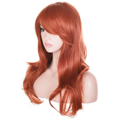 morvally 23 Long Wig Big Wavy Heat Resistant Synthetic Straight Hair with Bangs for Cosplay Costume Halloween Party (Auburn)