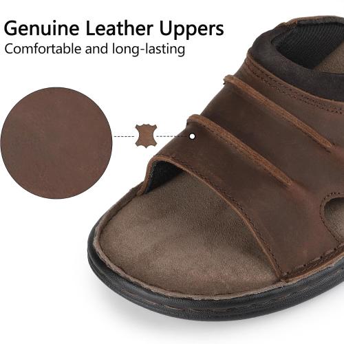 Size/8 riemot Men's Leather Sandals Outdoor Walking Cushioning Arch Support Sandals Casual Lightweight Non-slip Summer Slides Shoes US 9-14
