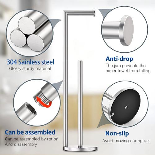Toilet Paper Holder Stand, Bathroom Free Standing Storage, Brushed Nickel | Rustproof Toilet Paper Roll Holder for 4 Rolls,with Non-Slip Stable Base,Bathroom Organizers and Storage