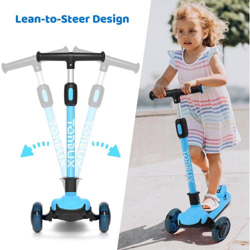 TONBUX Kids Scooter, Light Up 3 Wheel Kick Scooters for Kids 3-12, Folding Scooters with Adjustable Height - Toddler Scooter Lean-to-Steer & Widen Anti-Slip Deck