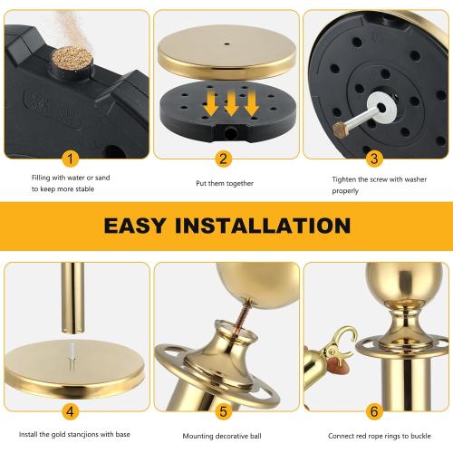 Berverra 6pcs Gold Stanchions and Red Velvet Ropes 4pcs, Red Carpet Ropes and Poles, Red Carpet Divider Stands Party Decorations, Gold Stanchions Queue Barrier Reception with Fillable Plastic Base